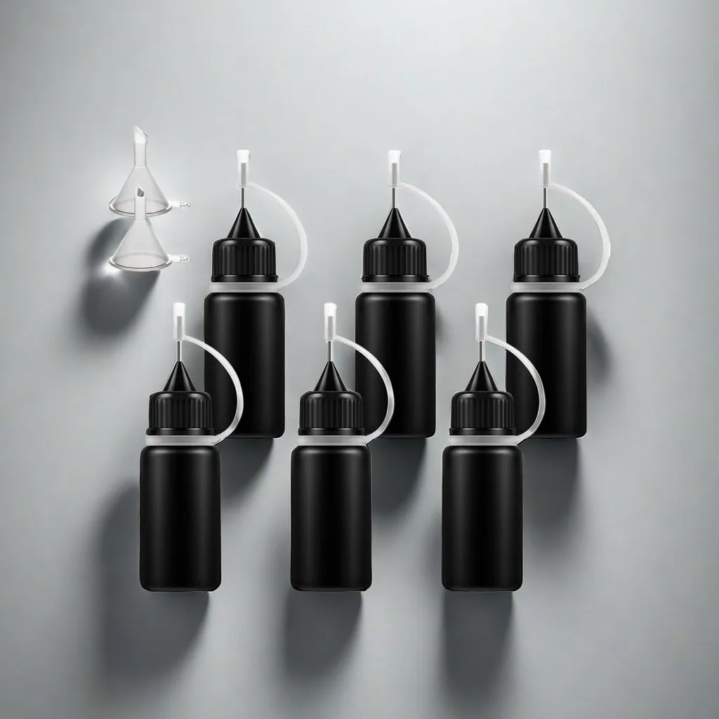 5pcs 10mL-120 mL Empty Needle Tip Glue Bottle Black Cap DIY Quilling Tool Liquid Dropper Containers Silicone Rings