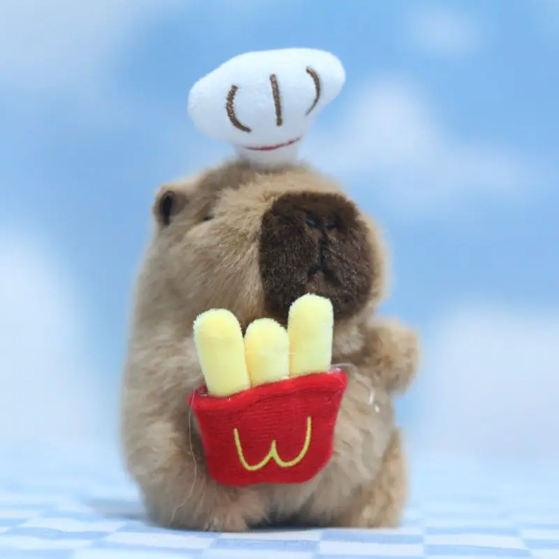 12pcs/lot cute 12cm animal Capybara French fries Plush TOys Keyring  hamburger Capibara pufferfish Dolls Pendants GIfts 2
