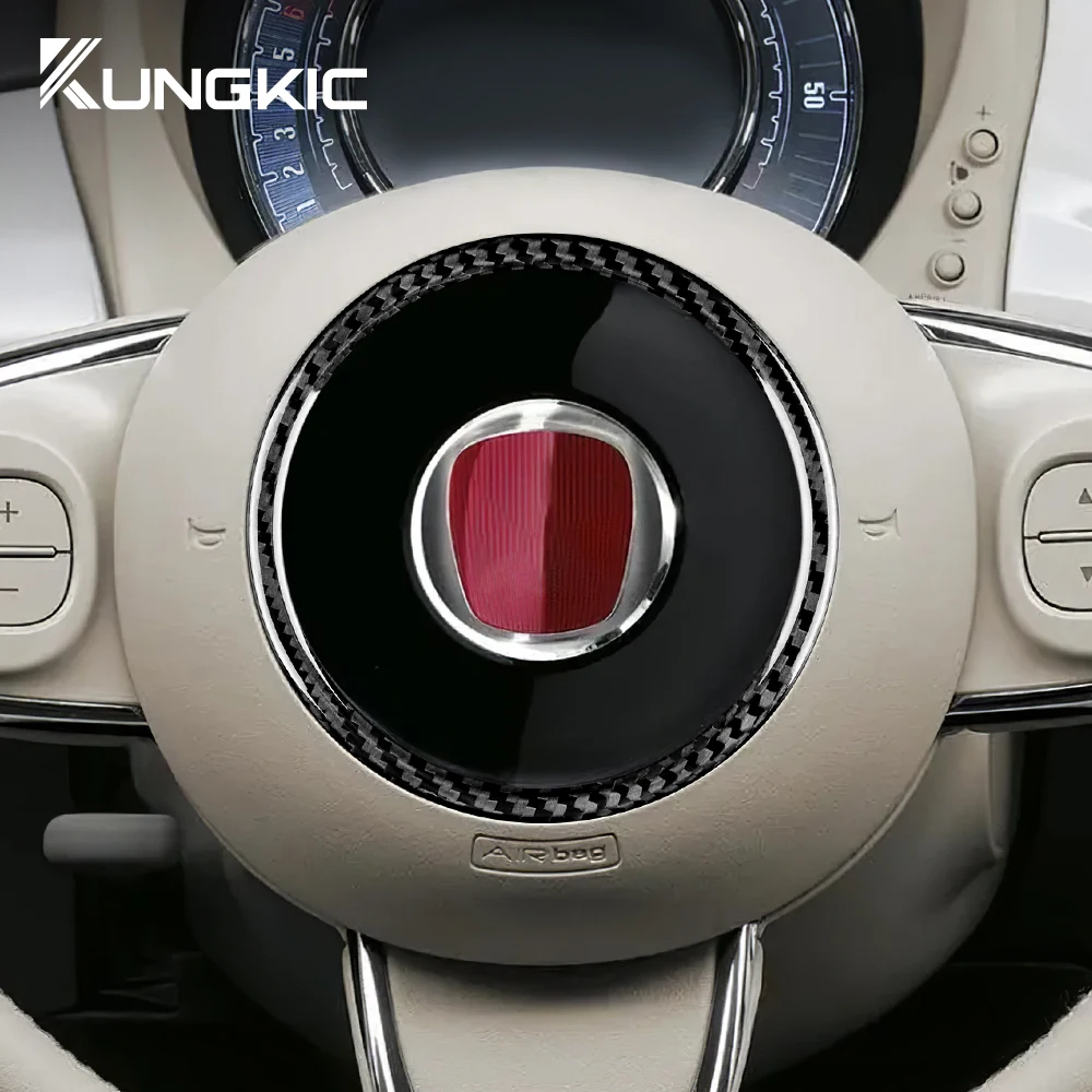 Фото Наклейка из натурального твердого углеродного волокна для Fiat 500 Abarth 595 2008 2009 2010-2011 2018 2019 2020 2021 2022 кольцо на рулевое колесо №3