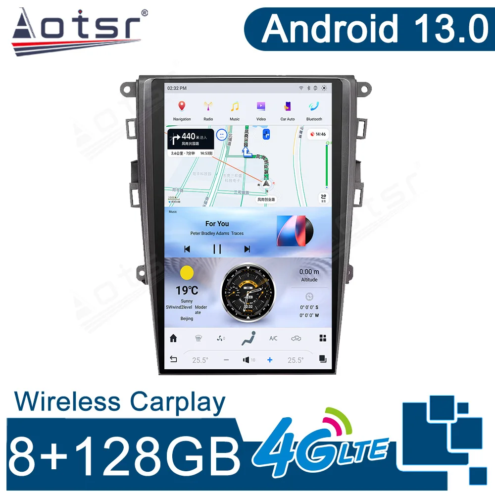 

Автомобильный мультимедийный плеер Carplay Android 13 GPS навигация 4G WiFi стерео экран автомобильное радио для Ford Mondeo 2013-2021 Qualcomm 665
