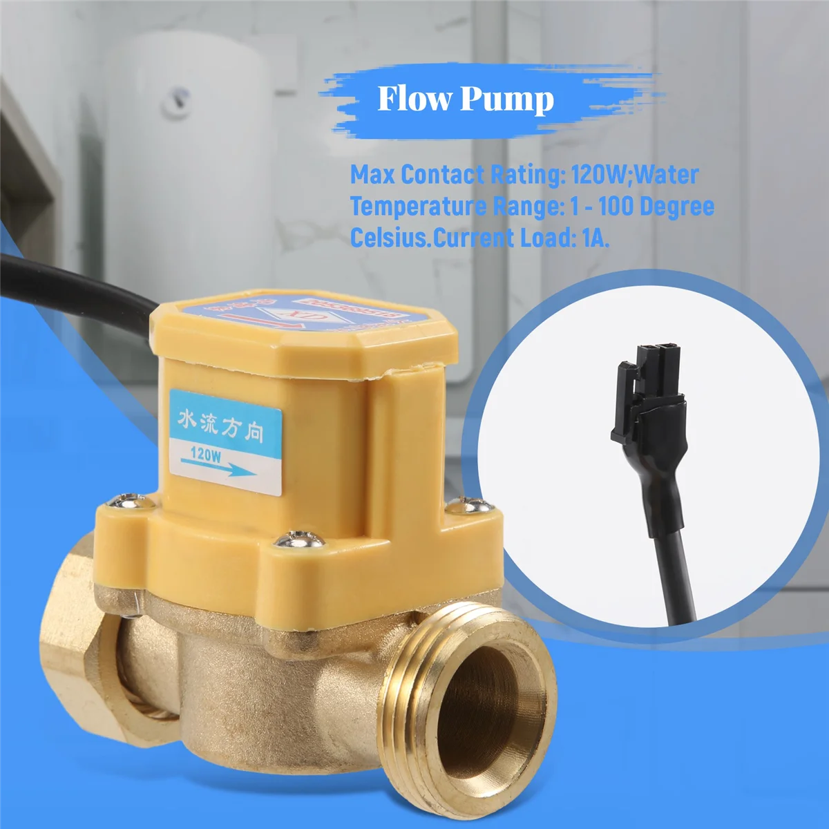 Pump Water Flow Sensor Switch 26mm 3/4" PT Thread Connector 120W