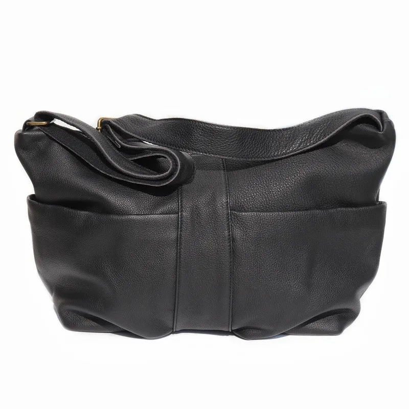 Women Genuine Leather Crossbody Bags Multi Pockets Big Hobo Shoulder Bag Slouchy Wide Strap Ladies Soft Cowhide Purses&Handbags