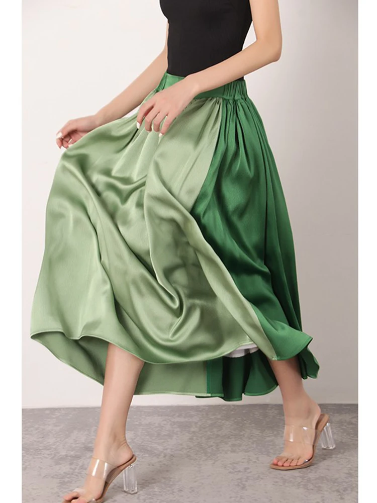 

2023 New Retro Style High Waist Green Ankle-Length Skirt Spring/Summer Solid Color Skirt Holiday Long Swing Vintage Clothing