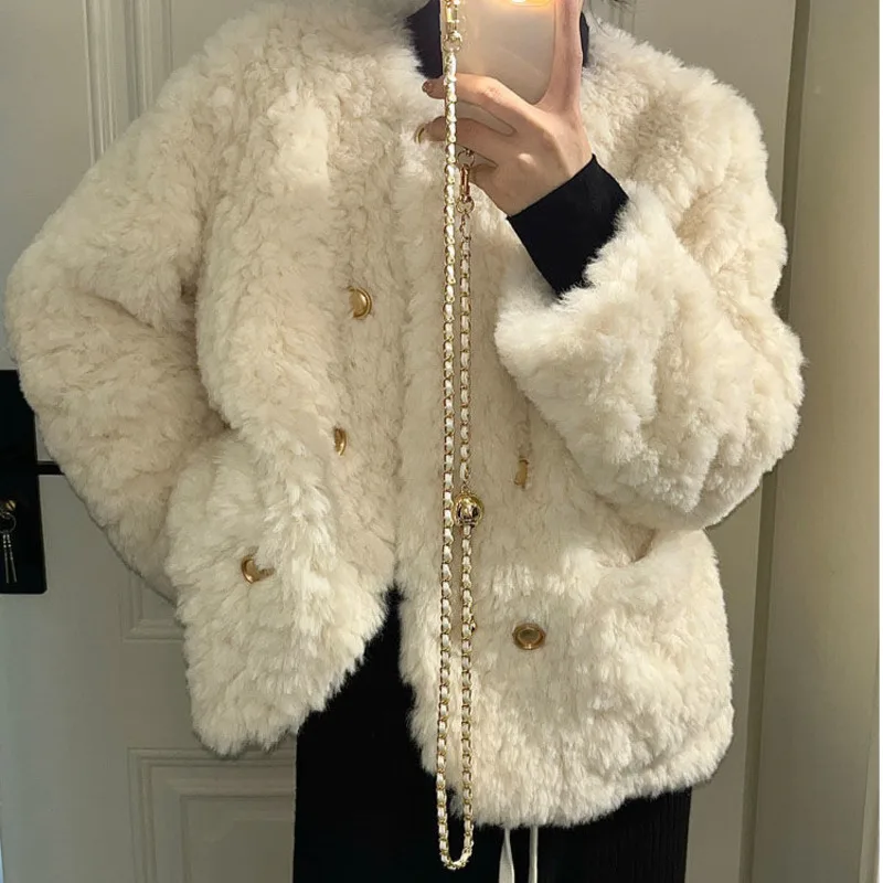 

Autumn Women Jackets Faux Fur Teddy Fur Lamb Outerwear Female Overcoat Jacket Winter Short Coat Womens Fashion Vintage Suit