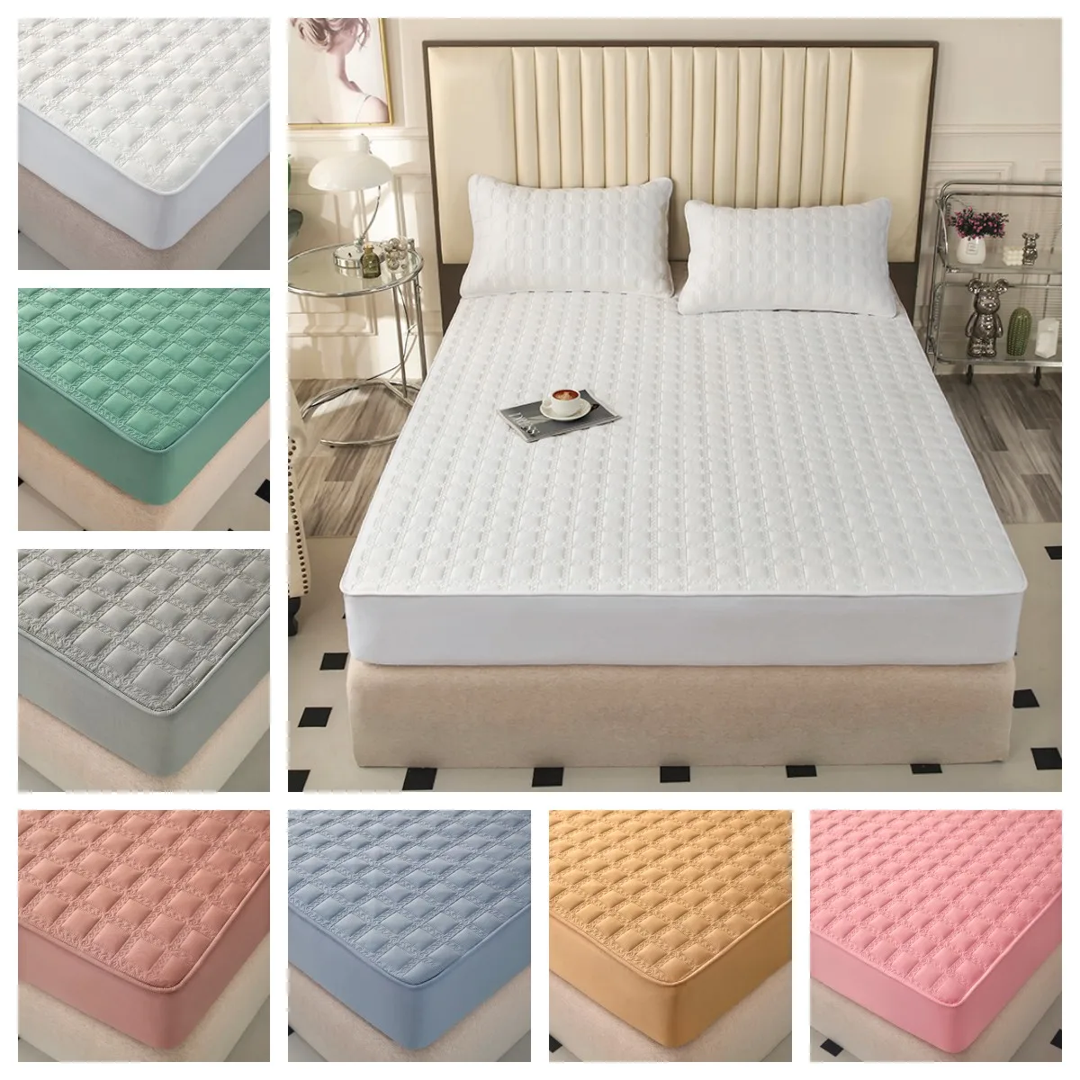 

100%Pure Cotton Fitted Bed Sheet Thick Quilted Mattress Cover 180x200 Bed Cover For King Bed fundas de colchón (No Pillowcase)