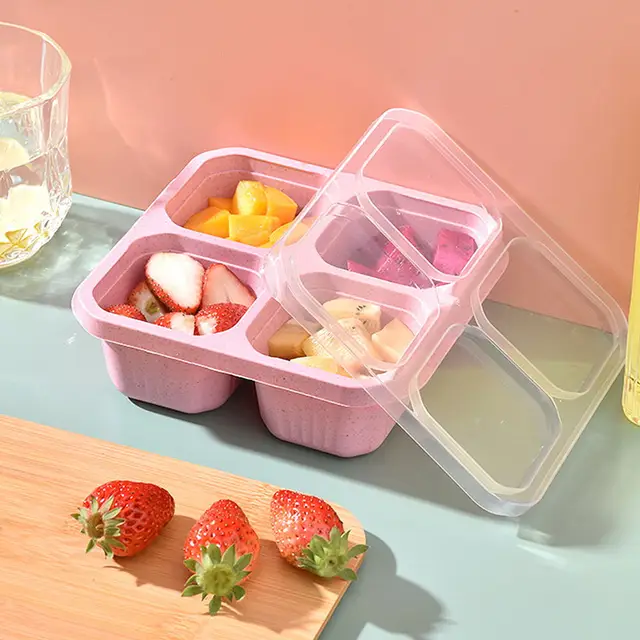 Wheat Food Box Four Compartments Transparent Lid Snack Tray Dried Fruit Box  Around The Stove Cooking Tea Snack Box Storage - AliExpress, Snack  Containers With Dividers 