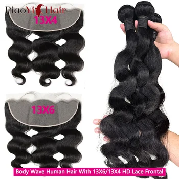 13X6 HD Lace Frontal With Body Wave Human Hair Bundles Human Hair With Closure 100% Raw Human Hair Bundles With 13X4 Frontal 1