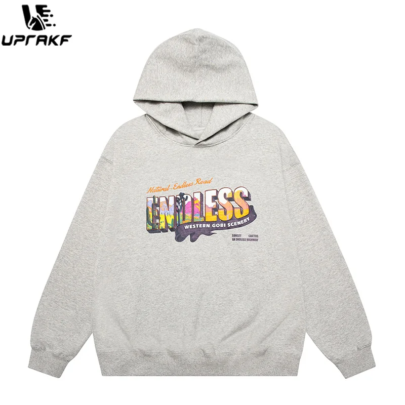 UPRAKF Colorful Letter Print Hoodie Oversize Streetwear Long Sleeve Autumn Casual High Quality Pullover Casual Harajuku