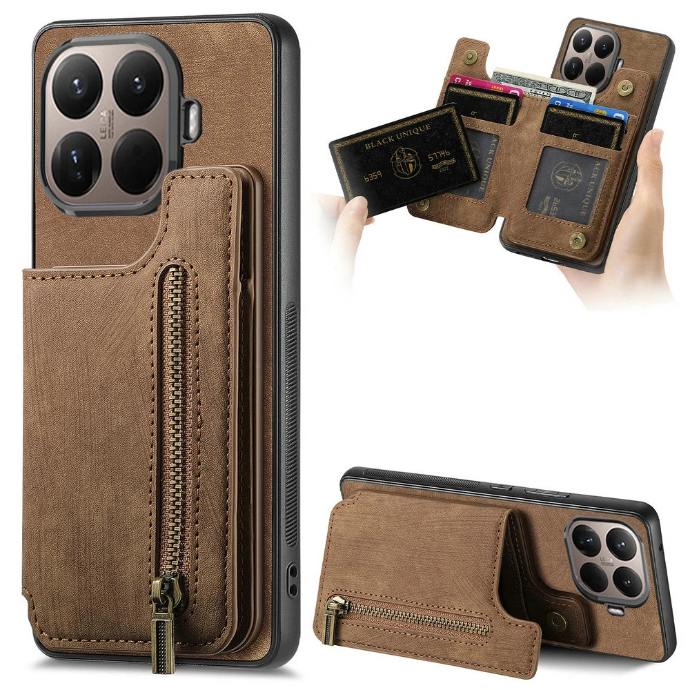 Luxurious Leather Zip Wallet Phone Case with Magnetic Back Cover