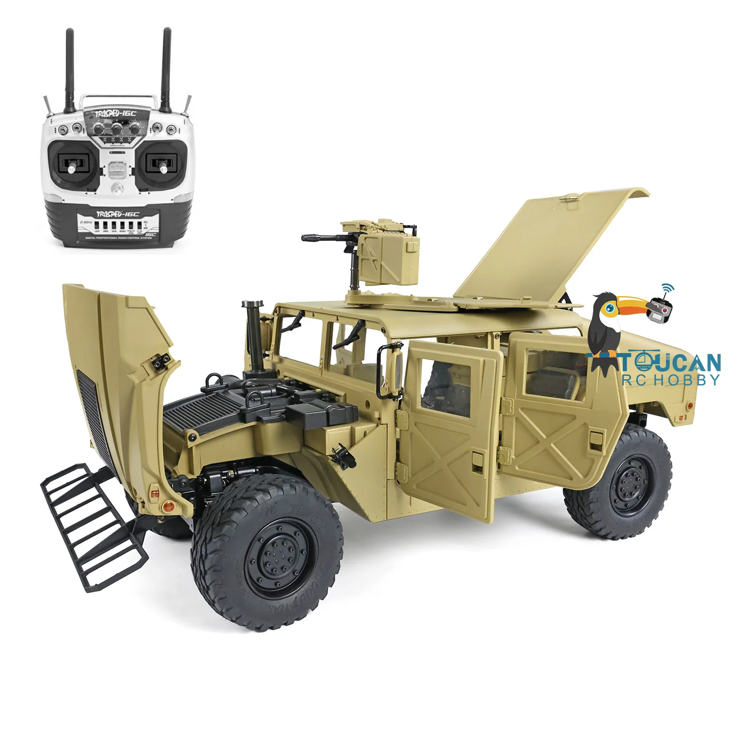 HG RC 4*4 U.S. Military Vehicle 1/10 P408 Racing Car Servo ESC Motor 16CH Radio Gift Toys 5