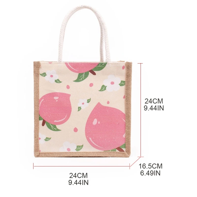 Fruit Printing Burlap Jute Tote Bags with Handles Wedding Bridesmaid Gift Bags Art Crafts Summer Beach Shopping Handbag Reusable
