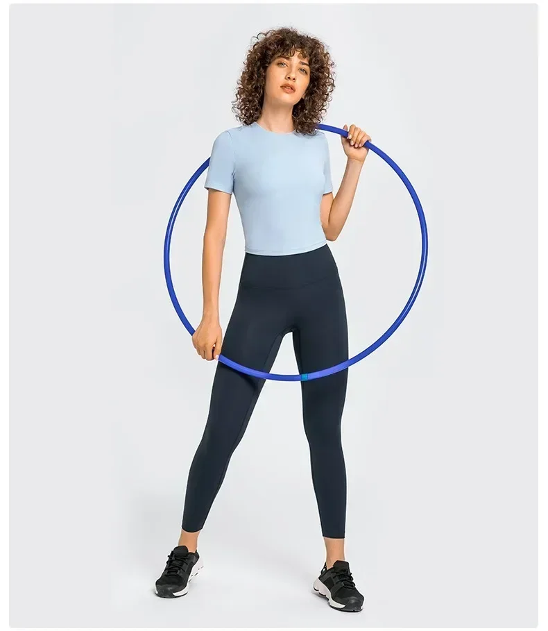 Lemon Women Round Neck Fitness Short Sleeve T -shirt Crop Top Quick Drying Short Yoga Shirt Sport Comprehensive Training Jogging