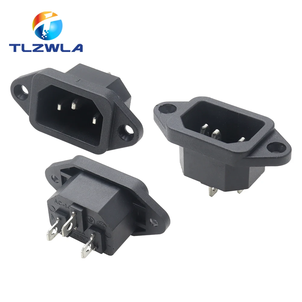 IEC320 C14 AC Power Socket 250V 10A 3-Pin with Ears - Screw Fixed Copper Core