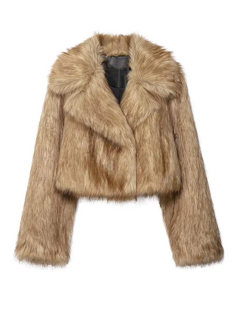 Fluffy Fur Short Coat For Women Winter New High Street Vintage Thick Fur Jacket Coat 2025 Fashion Elegant Ladies Lapel Coat