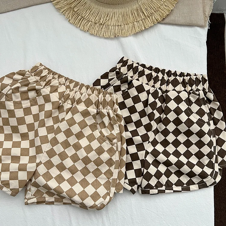 Kids Shorts 5040 Children's Plaid Shorts Summer Boys and Girls Lace Sweatpants Baby Leisure Hot Pants