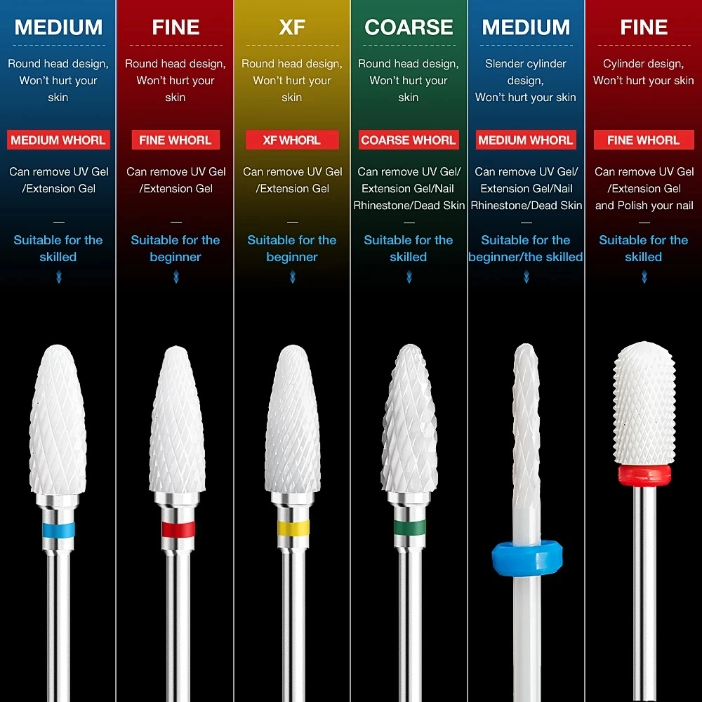 Diamond Ceramic Carbide Nail Drill Bit Rotate Burr Milling Nail Cutter Bits For Manicure Pedicure Tool Electric Drill Machine 3