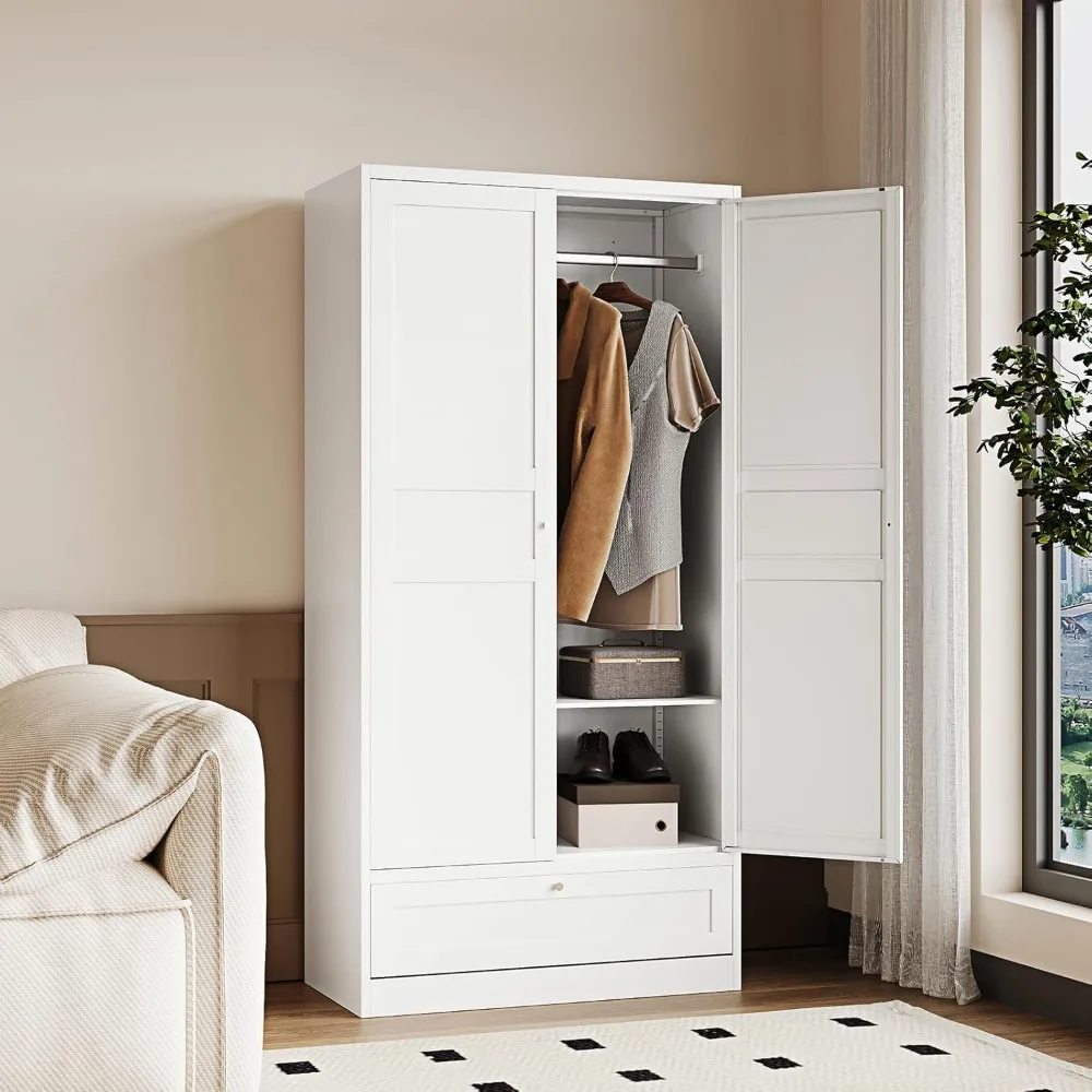 Metal Armoire Wardrobe Closet,72" Tall Wardrobe Cabinet with Drawer,2 Doors Wardrobe Closet with Adjustable Shelves and Hanging 4