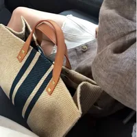 Simple Canvas Stripe Decor Bucket Handbags Women Top Handle Tote Bag Large Capacity Casual Shoulder Crossbody Bags - Image 2