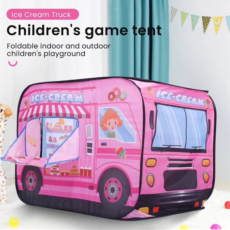 Ice Cream Truck Kids Play Tent-Foldable Indoor And Outdoor Playhouse For Toddlers, Boys And Girls