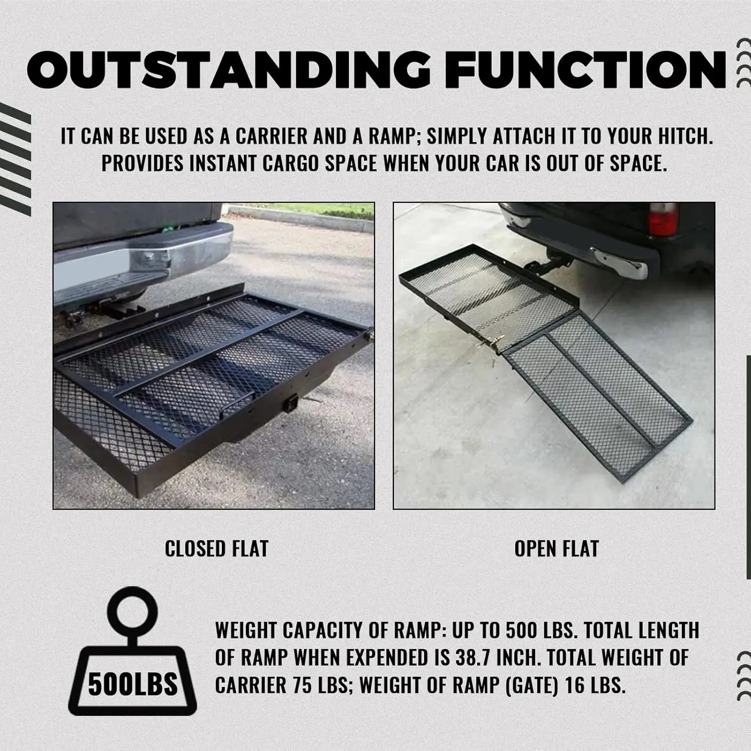 Trailer Hitch Folding Mobility Scooter Carrier Rack Luggage Basket Lift Rack Loading Ramp Wheelchair Carrier Mount Steel