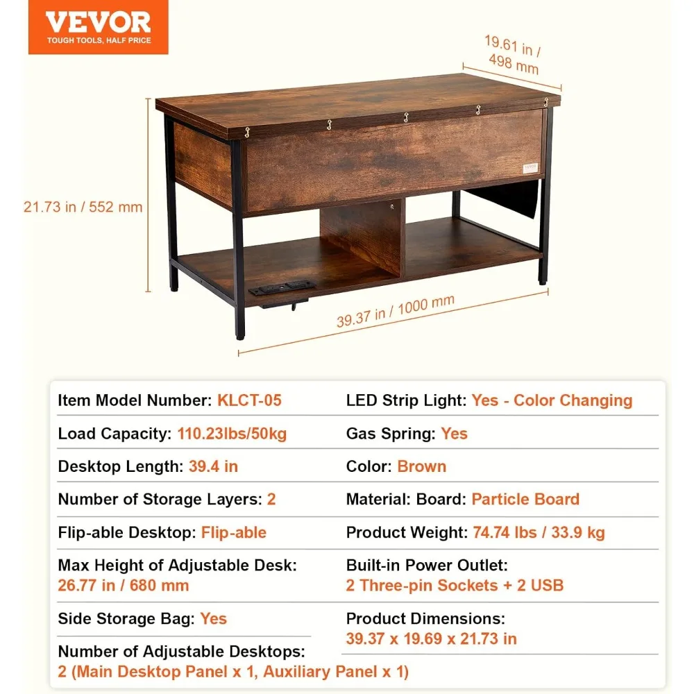 Lift Top Coffee Table with Storage, Coffees Tables for Living Room, Small Coffee Table with Power Strip & USB & Ambient Lighting 3