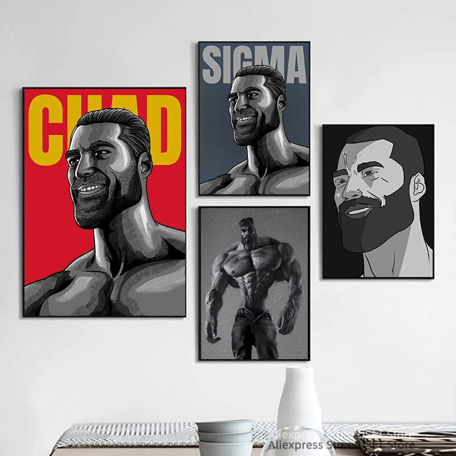 Giga Chad Meme , Fun Canvas Posters e Impressões Teles Pintura