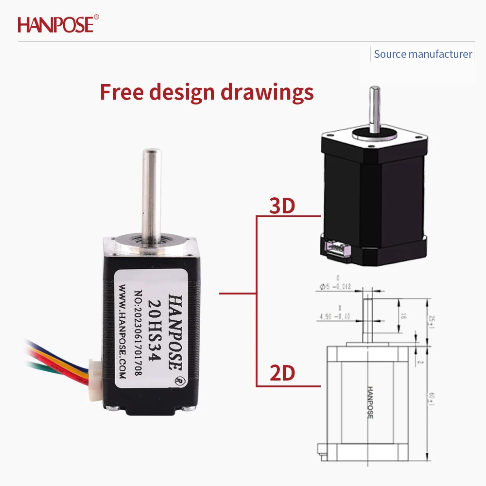 NEMA8 20HS34 미니어처 스테퍼 모터 0.021N. m 0.8A 3D 프린팅 액세서리 모터 제조업체 직접 판매 재고 있음