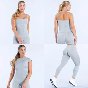 Top con Spalline Elastiche Lunghe della Serie Leggera |   Maglietta con maniche raglan |   Leggings con Vita a Costine ed Elastico, Effetto Scrunch