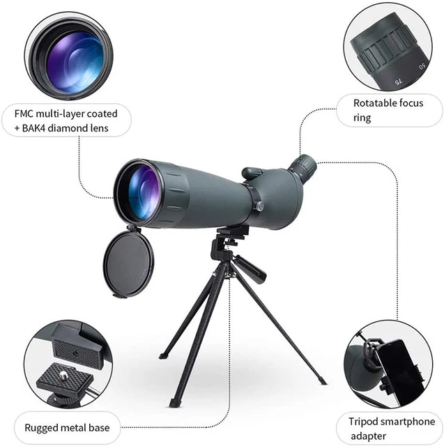 Hunting Bag 25-75x70 Spotting Scope With Tripod & Phone Adapter – BAK4 Prism For Bird Watching, Hunting, Wildlife Viewing 25-75x70 Spotting Scope BAK4 Prism Bird Watching Hunting