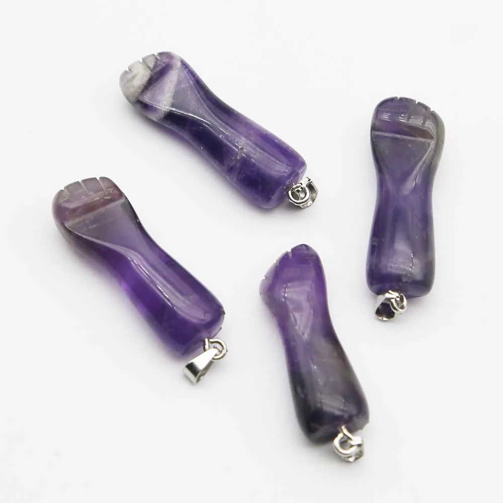 Natural Semi Precious Stone Crystal Agate Carved Fist Arm Pendant Necklace Charms Jewelry Making Gift Accessories Wholesale12Pcs