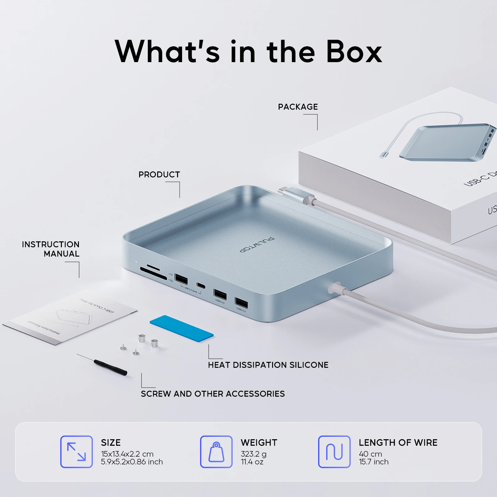PULWTOP USB Hub iMac Accessories for  iMac 24 inch 2021/2023/2024 with USB C 10Gbps, Docking Station Support Expand M.2 SSD 6