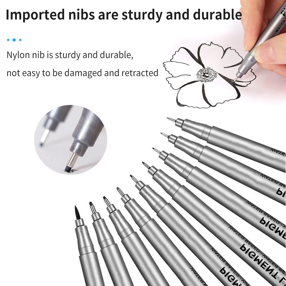 TISHRIC Sketching Markers Pen 0.05 0.1 0.2 0.3 0.4 0.5 0.6 0.8 Needle Pen Waterproof Drawing Liners Pigment Liner Sketching