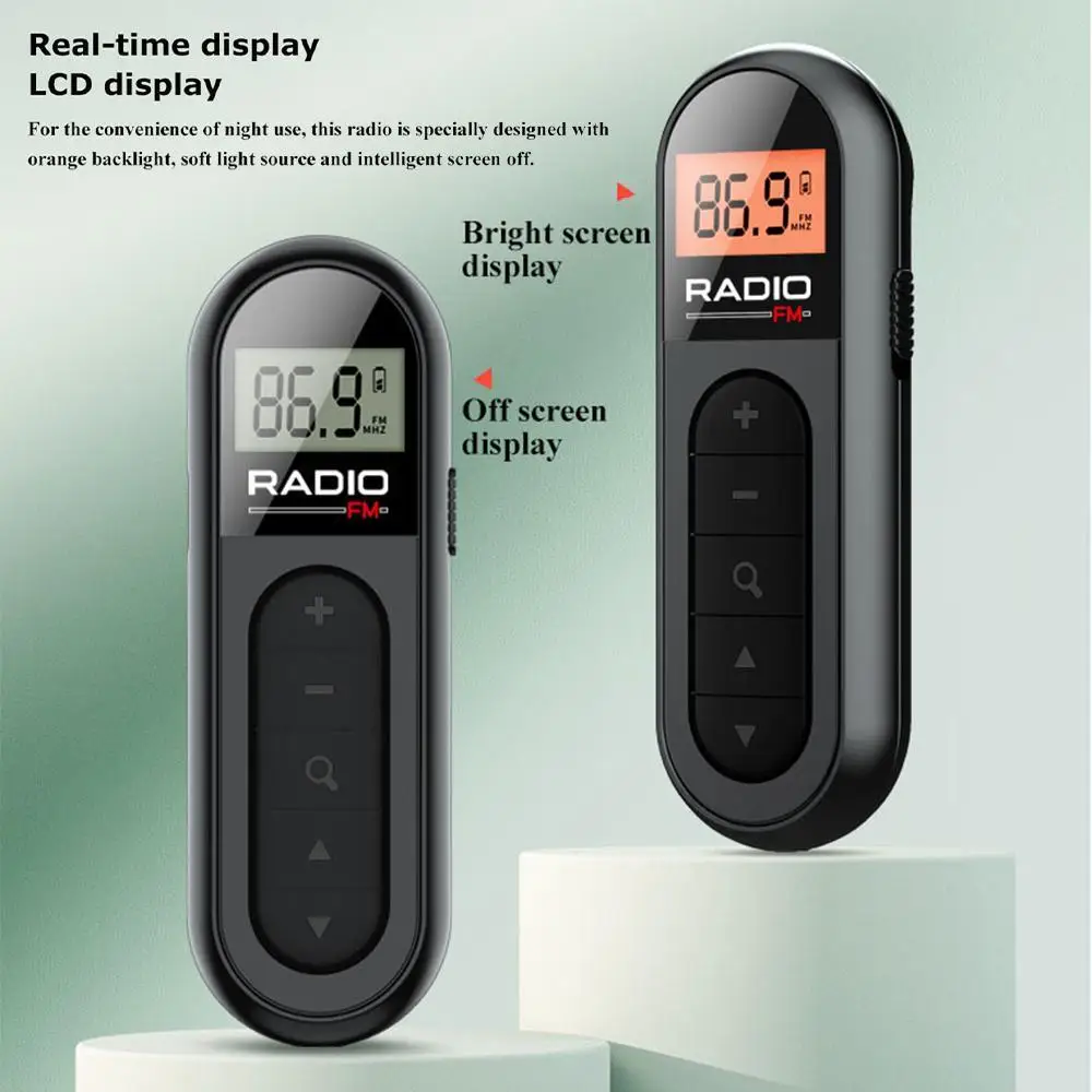 

Mini Pocket FM Radio Portable 76-108MHZ Radio Receiver with Backlight LCD Display Wired 3.5mm Headphones Support Type-c Charging