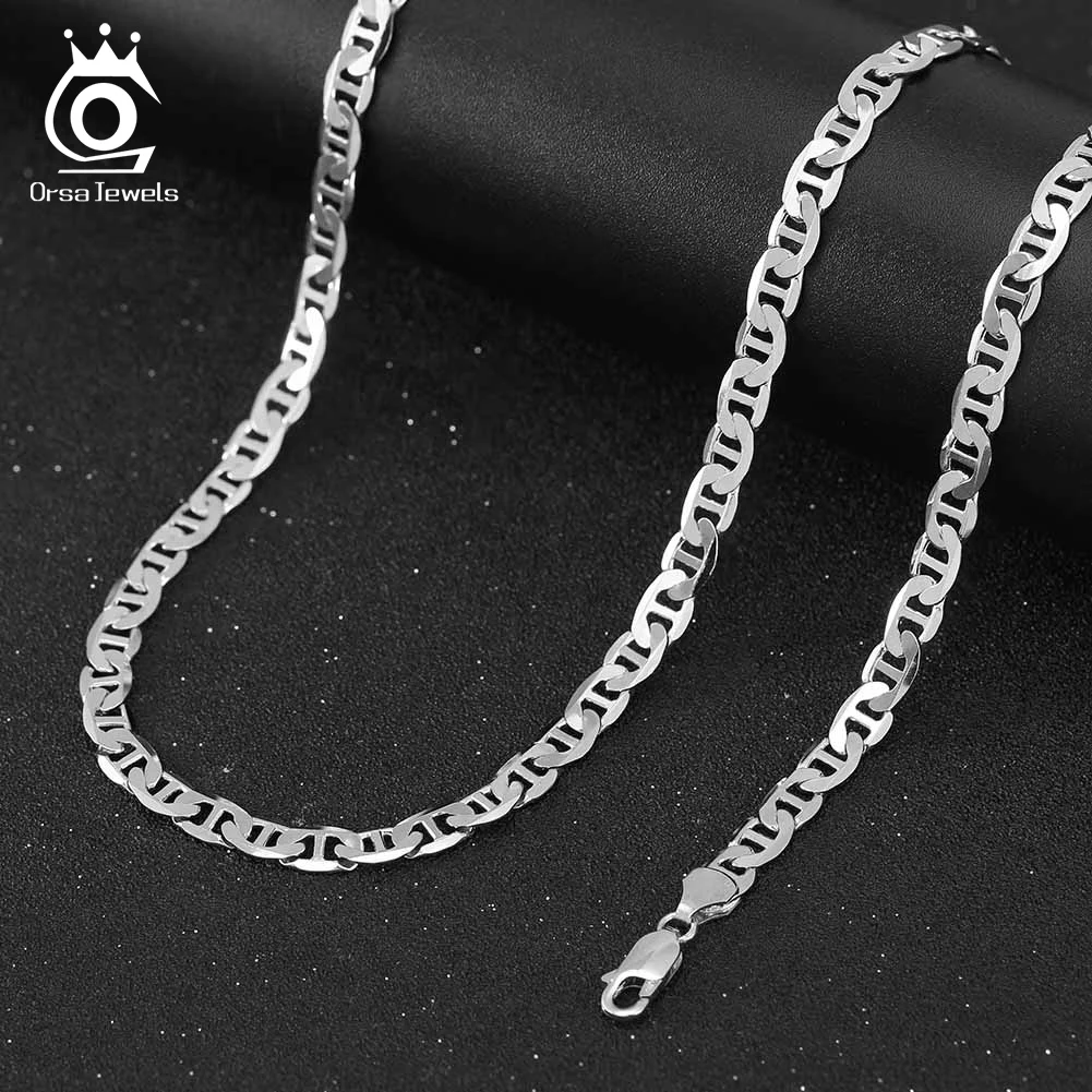 ORSA JEWELS Italian 925 Sterling Silver 2.6mm 3.7mm 5.0mm Flat Mariner Chain Necklace for Women Men Fashion Silver Jewelry SC78 2