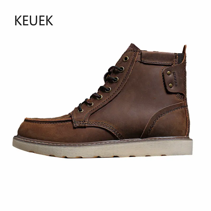 

Vintage High Top Genuine Leather Motorcycle Work Chelsea Boots Men Shoes Male Outdoor Desert Business Military Ankle Boots 5C