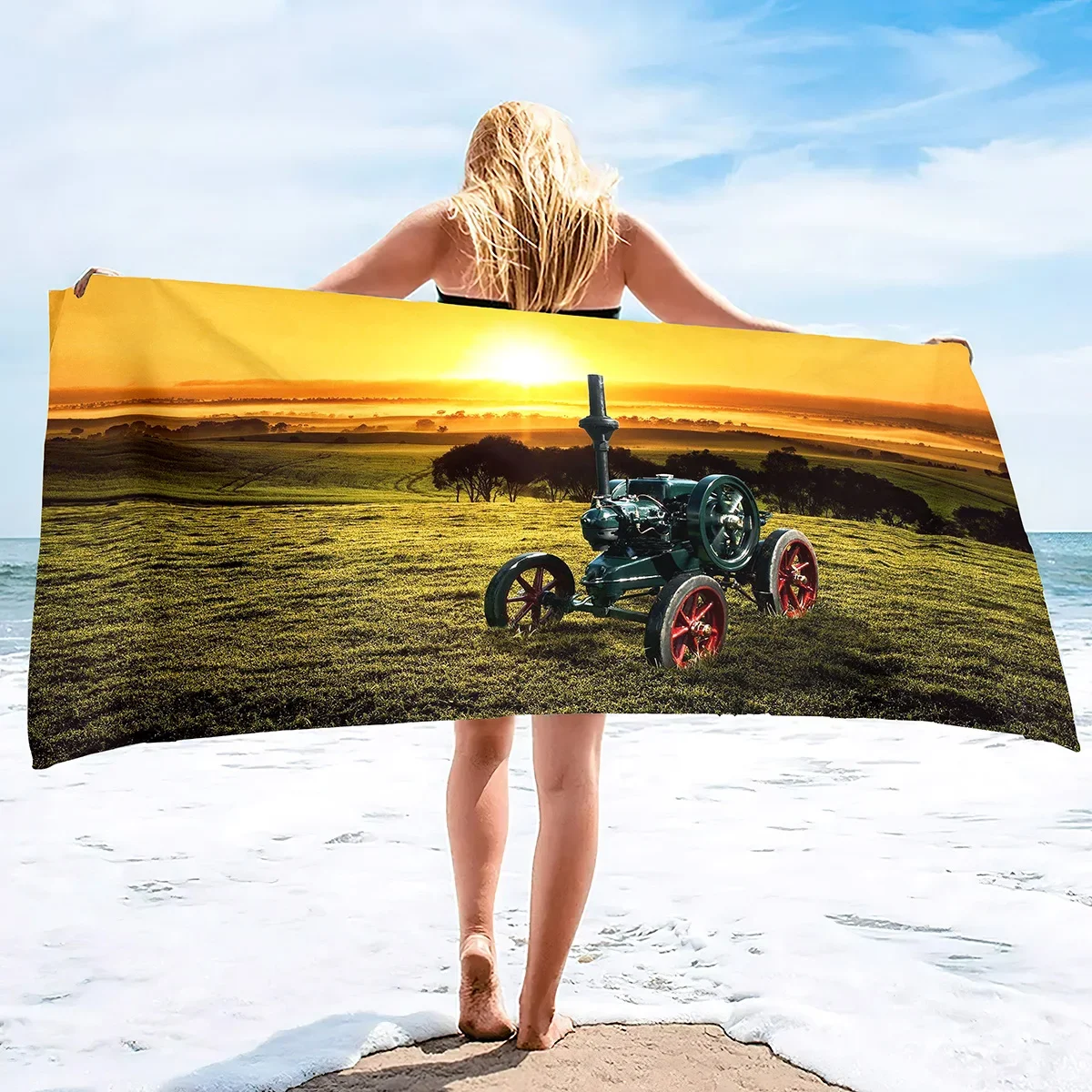 Microfiber Tractor Beach Towel Sand Free Agricultural Vehicle Beach Towels Oversized Quick Dry Soft Bath Towels for Sports