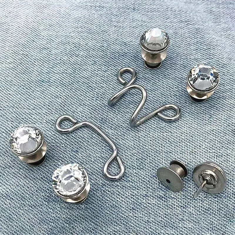 Adjustable Waist Buckle Extender No Sewing Pant Clips Waist Tightener Button for Jeans Skirts Sleeves Fit Button Pins Tool 6