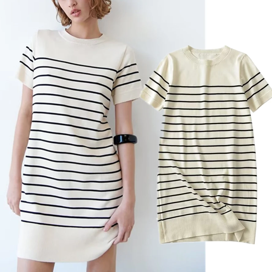 

Maxdutti Short Sleeve Round Commuter Dress Neck Loose Knitted Dress For Women Fashion Ladies Casual
