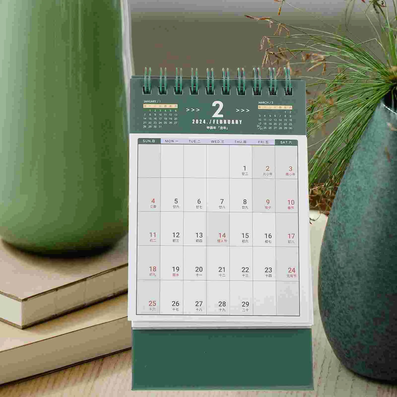 Green Desk Calendar 2023-2024: Monthly Flip Stand Up Schedule for Home and Office
