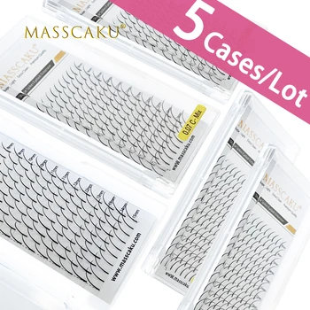 5cases/lot MASSCAKU A-M 모양 스파이크 premade volume 팬 속눈썹 확장 한국어 pbt 재료 클러스터 희미한 피쉬 테일