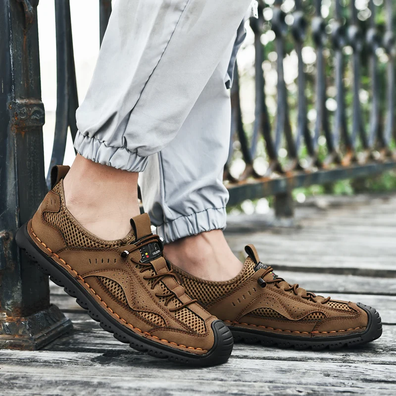 Men Summer Casual Shoes Fashion Breathable Walking Shoes Thick Sole Boat Soft Flat Men Outdoor Non-slip Sneakers