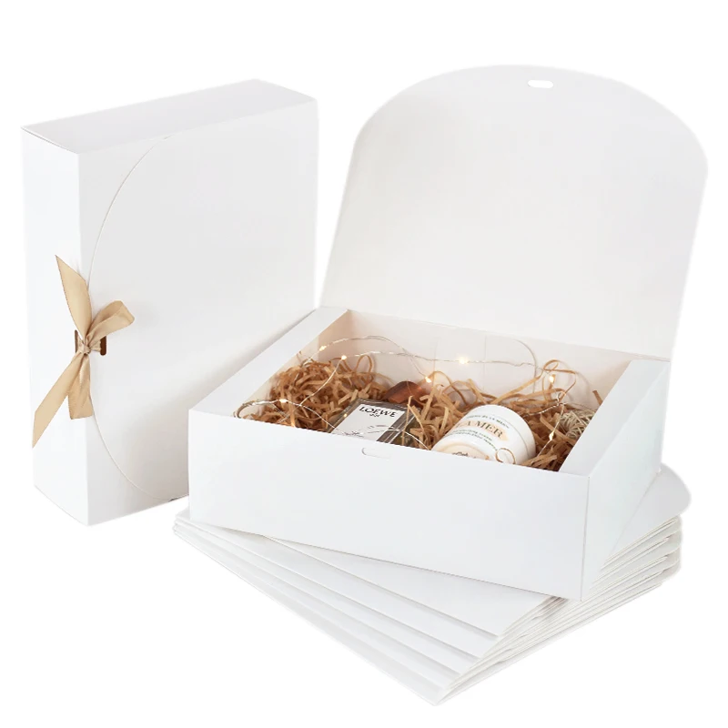 3Pcs White Gift Box with Lid Ribbons for Birthday Party Candy Cookie Storage Christmas Wedding Bridesmaid Gift Packaging Boxes