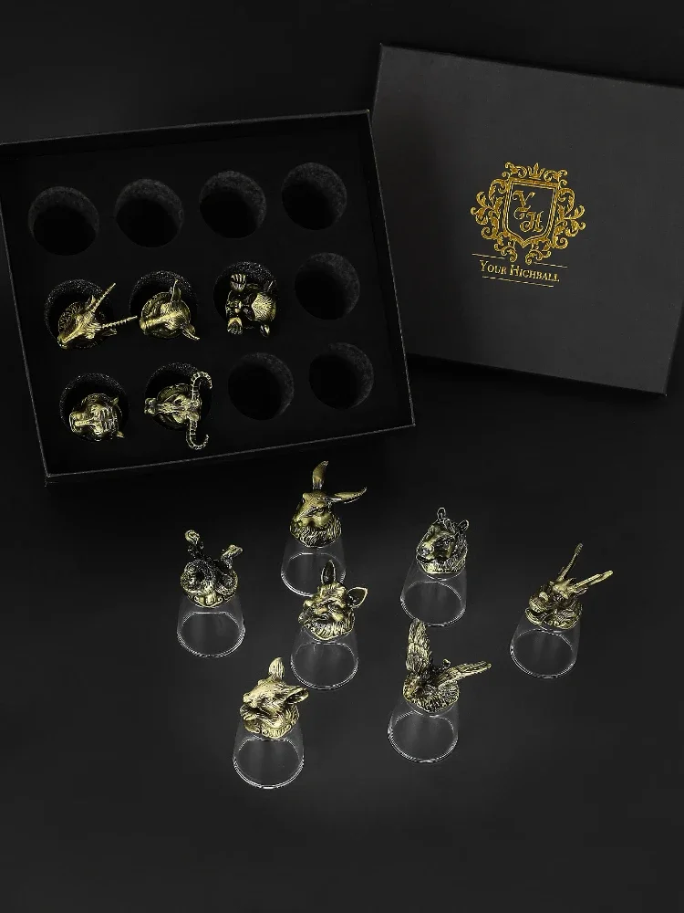 New High-end Chinese Zodiac White Wine Glasses Suit Tea Cup and Whiskey Glass Dual-use