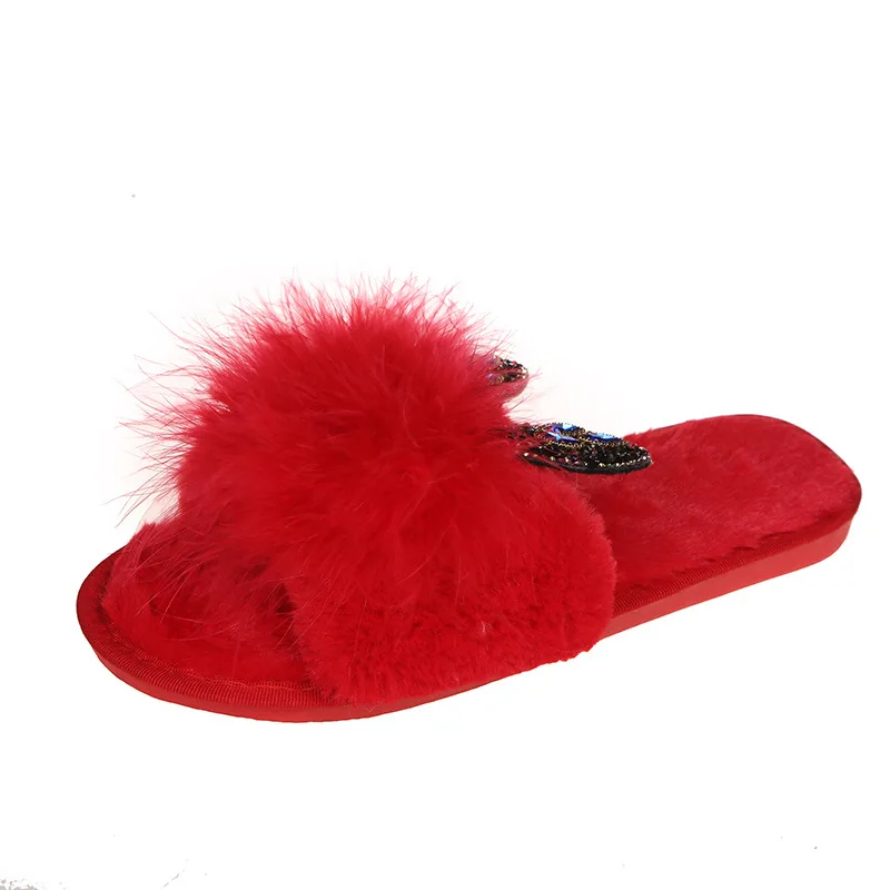 Women's Shoes 2025 Open Toe Women's Slippers Colourful Furry Casual Slippers Women Square Toe Feather Female Flat Sandals