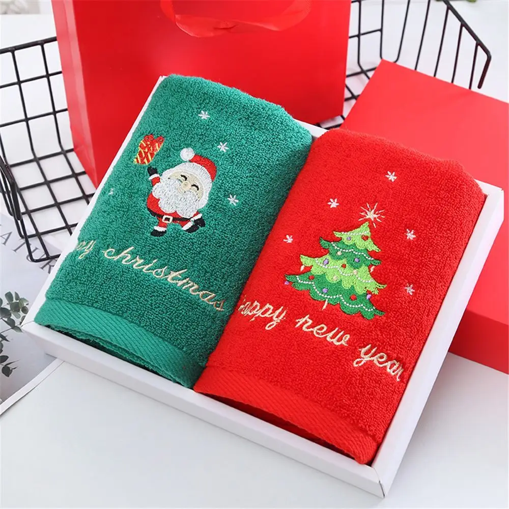 1Pc Bathroom Towel Set Coral Fleece Absorbent Microfiber Christmas Tree Santa Embroidery Face Towels Bath Towel Towel Xmas Gifts