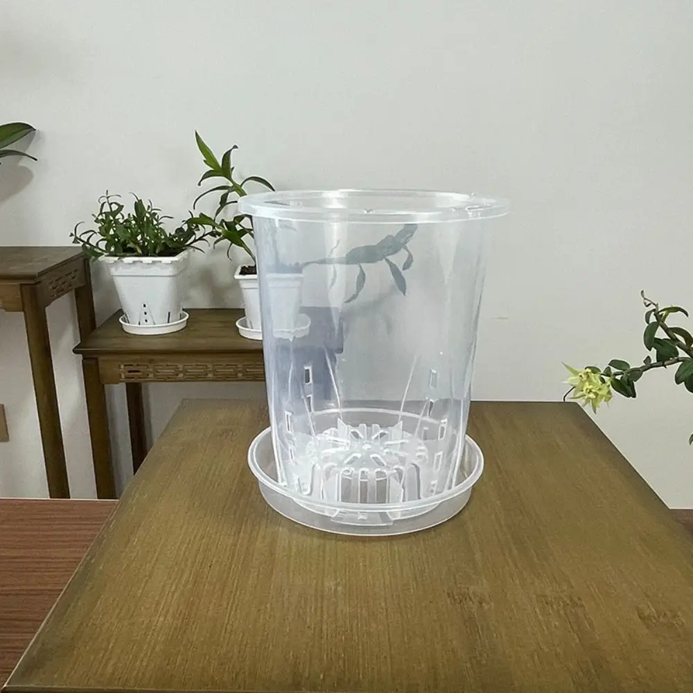 Plastic Root Control Transparent Flower Pot with Tray Breathable Planting Pot With Stomata Beautiful Phalaenopsis Orchid Pots