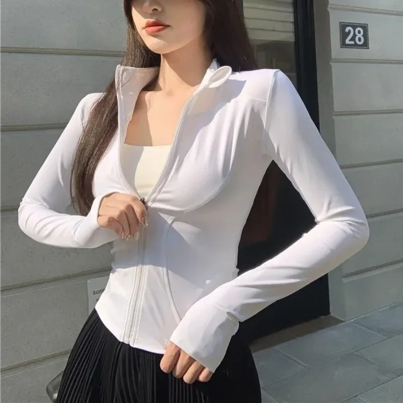 Long Sleeve Sports Jacket Women Zip Fitness Yoga Shirt Comfort Gym Top Activewear Running Coats Workout Clothes for Cycling
