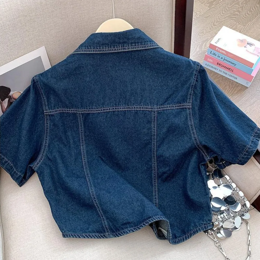 Summer Thin Loose and Casual Polo Collar Short Sleeved Denim Jacket Women Short Top Trend Design Sense Shirt Clothes Top