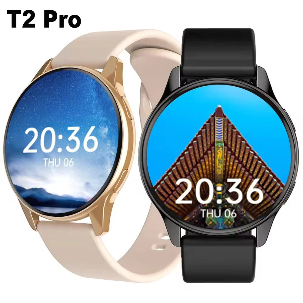 T2 Pro 스마트 워치 라운드 스크린 여성용 스마트워치, 블루투스 통화 메시지 알림, 심박수 수면 추적기, 남성 스포츠 손목시계