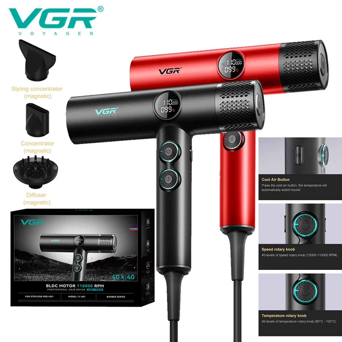 Hair Dryer Air Styler BLDC Motor Styling Blow Machine 110000 RPM Negative Ion Salon